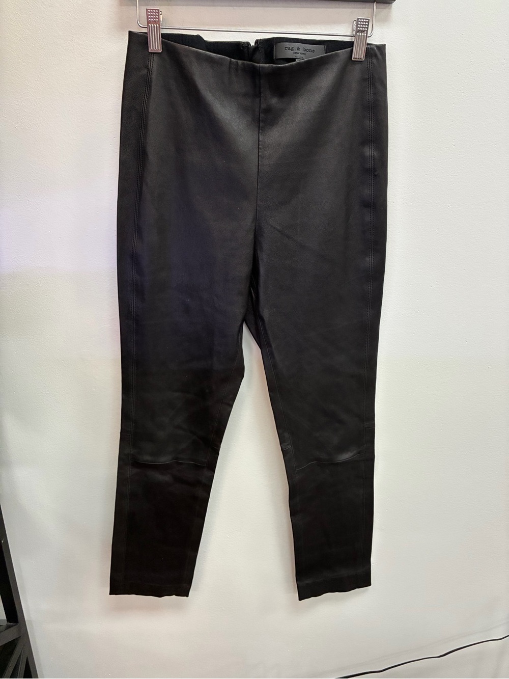rag & bone Black Leather Leggings with Stretch